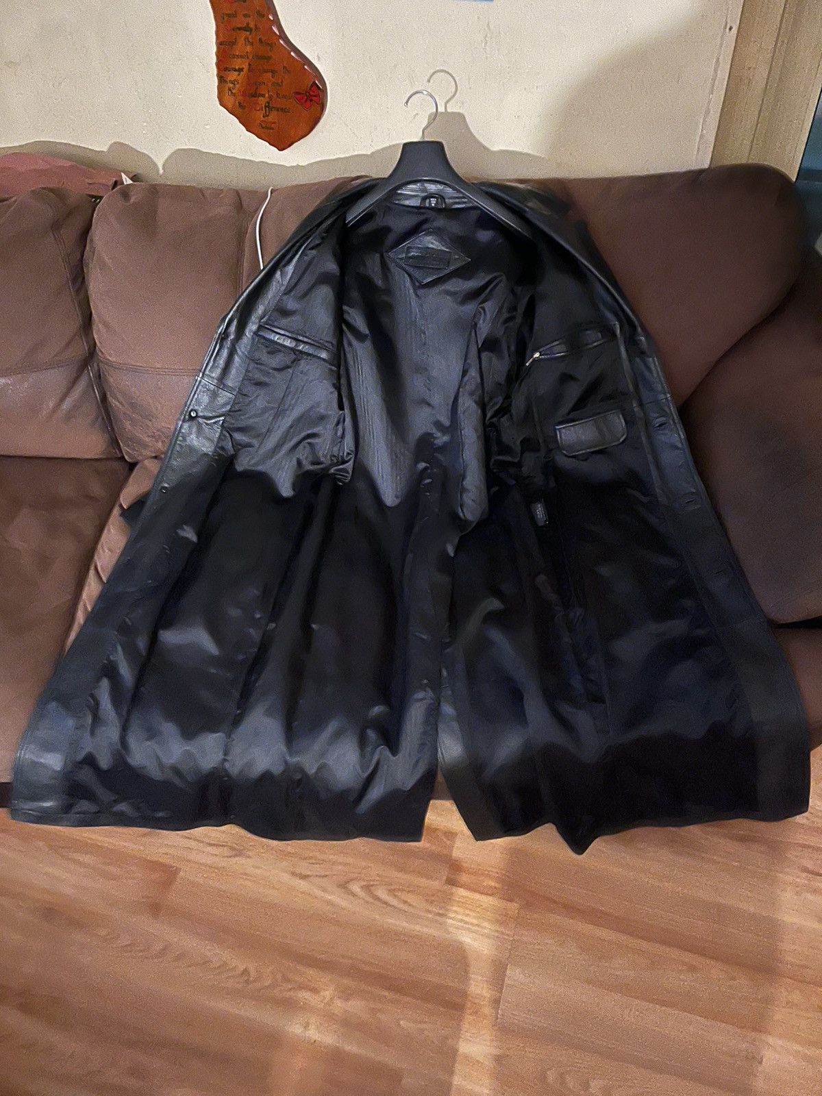 Bostonian Bostonian Men's Black Belted Full Length Leather Coat Sz.M Size US M / EU 48-50 / 2 - 7 Thumbnail