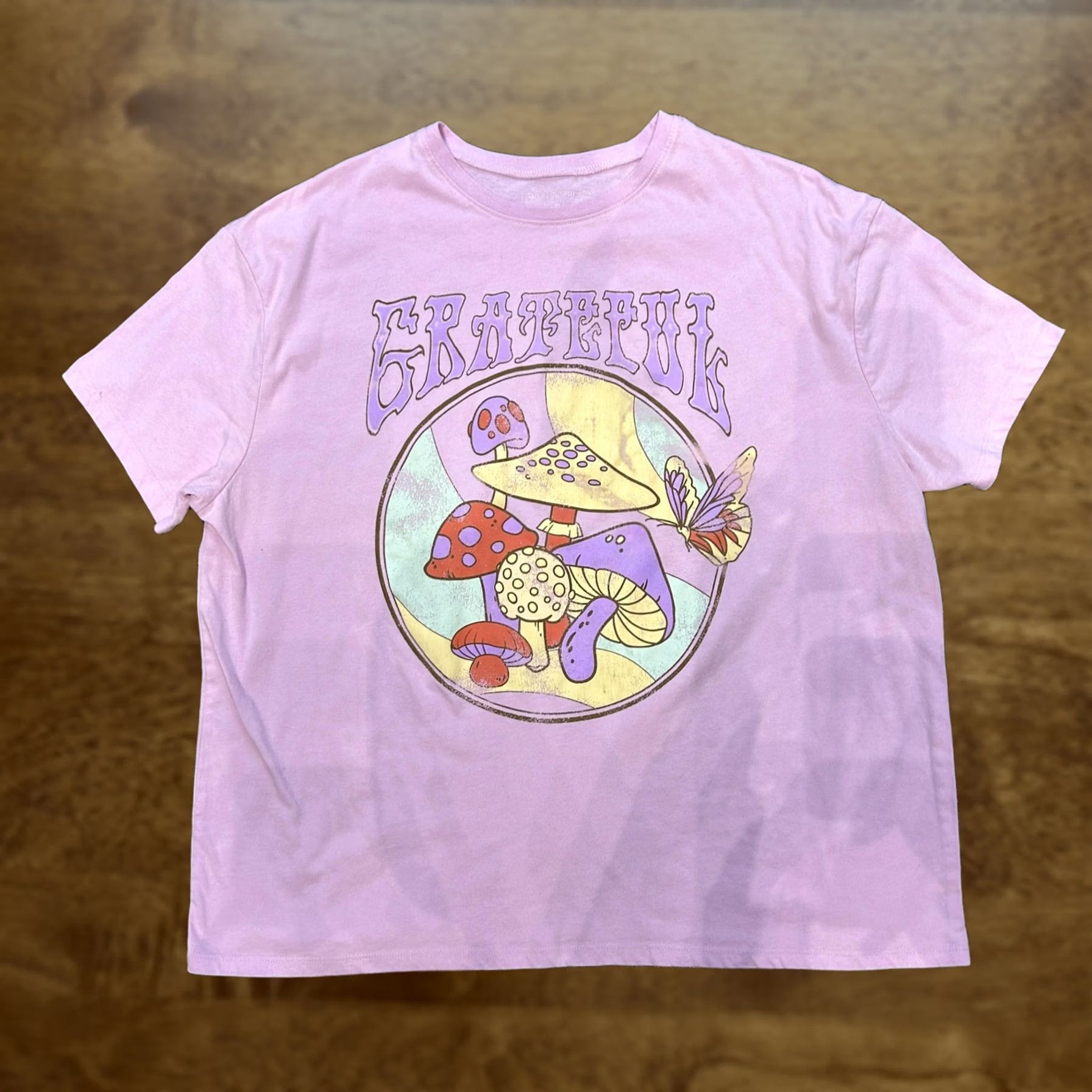 Pinko Compassion Threads Shirt Womens XL Pink Grateful Mushroom Butterfly Graphic T-Shirt Size XL / US 12-14 / IT 48-50 - 1 Thumbnail