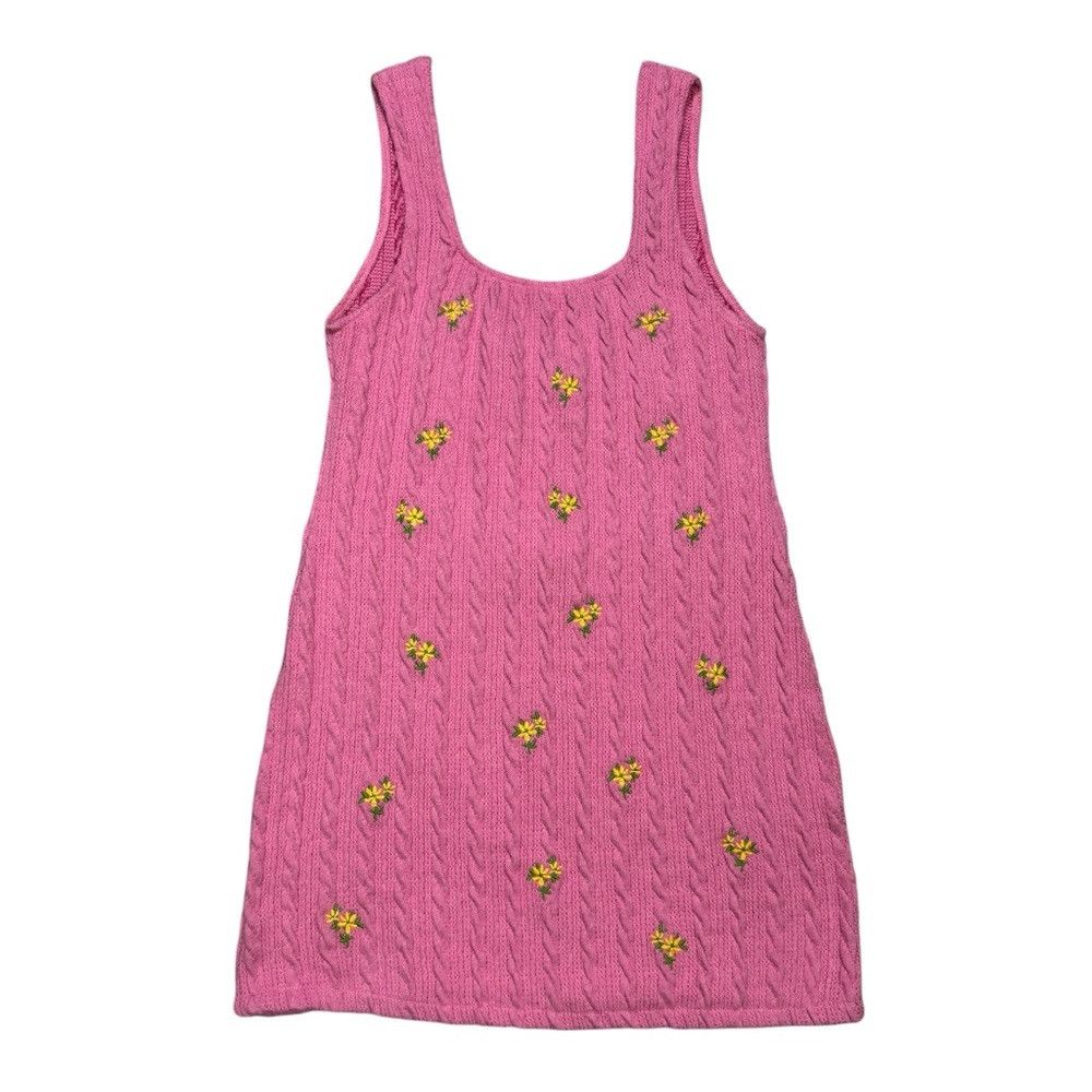 Zara NWT New Zara Cable Knit Embroidered Floral Pink Dress Size Size L / US 10 / IT 46 - 6 Thumbnail
