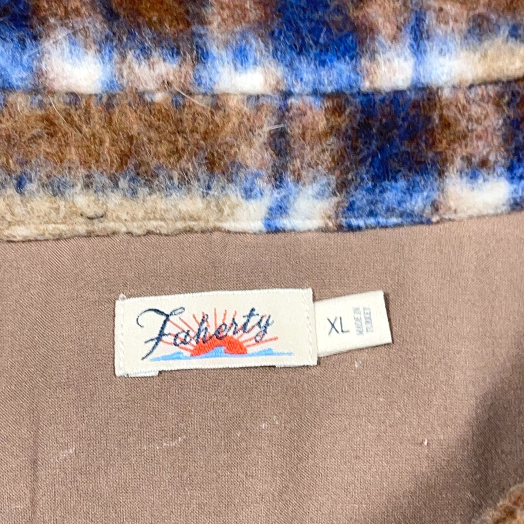 Faherty Faherty Jacket Women XL Brown Green Plaid Fleece Shacket Unlined Button Up Size XL / US 12-14 / IT 48-50 - 3 Thumbnail