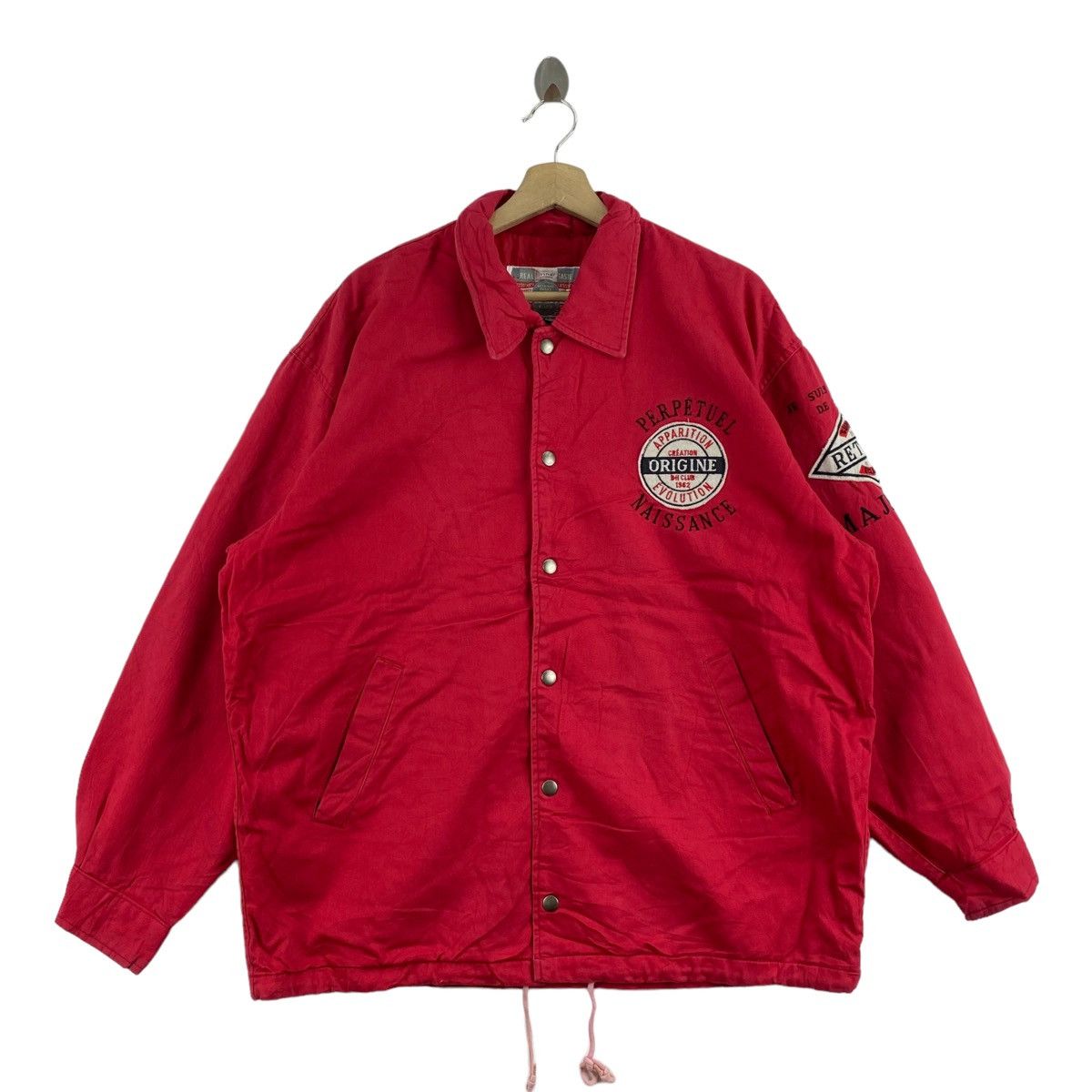 image of Varsity Jacket x Windbreaker Meditation Aureole Embroidered Logo Red Windbreaker Coach (Size 2XL)