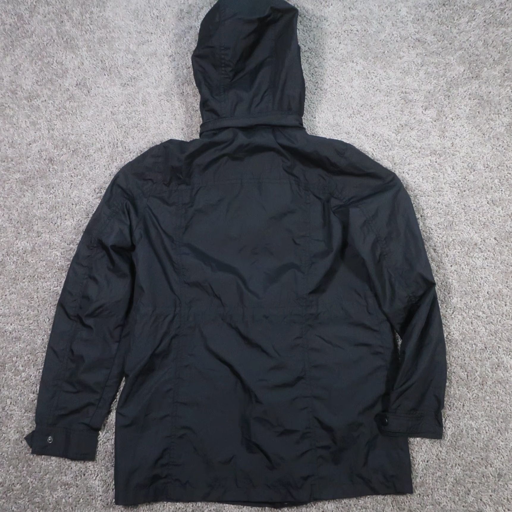 Vintage St Johns Bay Windbreaker Jacket Women S Packable Water Resistant Hood Coat Bag Black Solid Long Sleeve Mid-Length Size S / US 4 / IT 40 - 5 Thumbnail