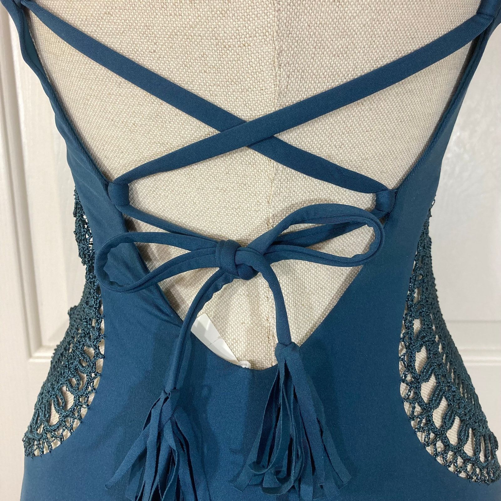 Red Carter Teal crochet one piece swimsuit NEW Red Carter bathing suit Size ONE SIZE - 5 Thumbnail