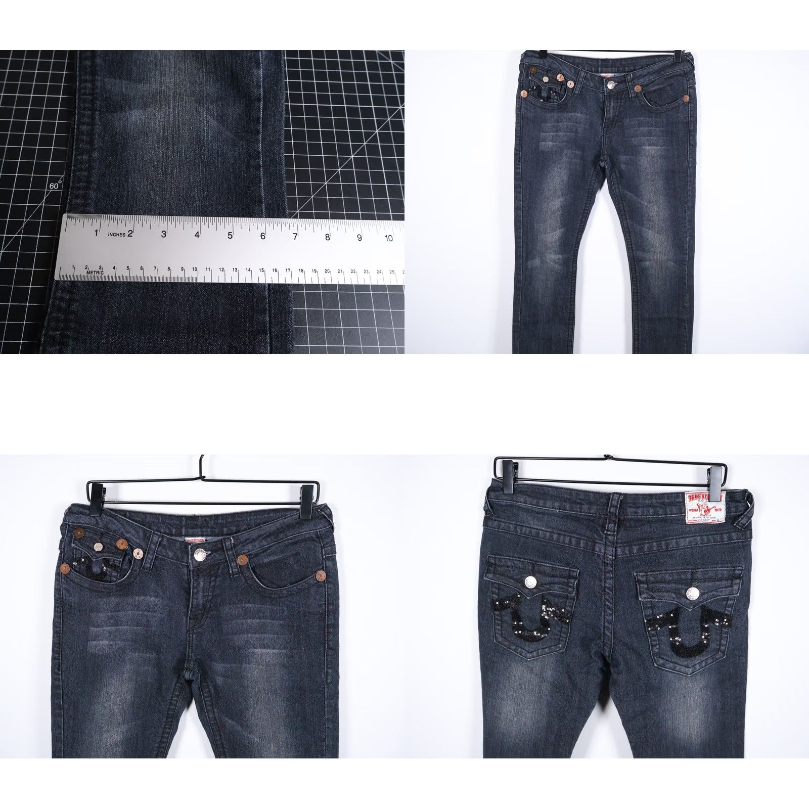 True Religion VINTAGE True Religion Joey Super T Jeans Women 30 Black Denim 5-Pocket Design Flap Pocket 32x32 Inseam 32 Size 30" / US 8 / IT 44 - 9 Thumbnail