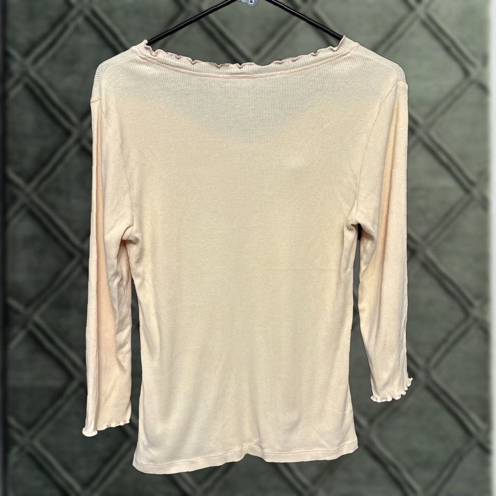 J. Jill J. Jill Blouse Shirt Women S Orange Round Neck 3/4 Sleeve Ribbed Ruffle Trim B609 Size S / US 4 / IT 40 - 1 Thumbnail