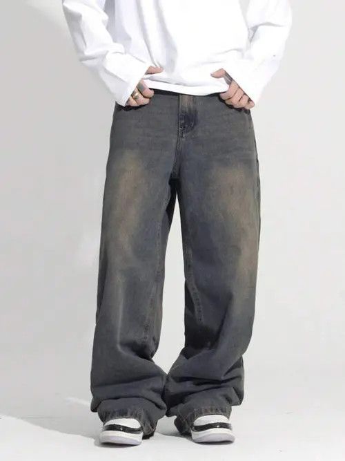Jean Washed VINTAGE 90s baggy jeans pants Size US 34 / EU 50 - 2 Thumbnail