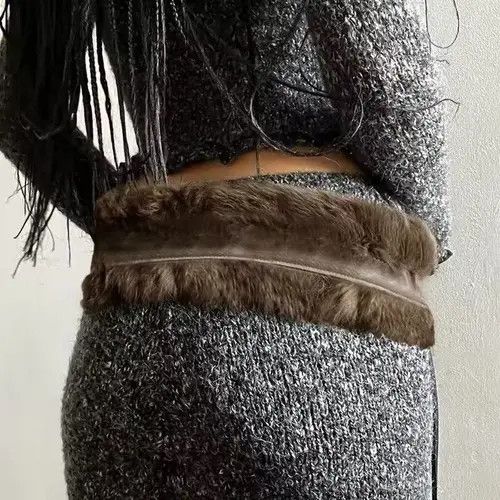 Japanese Brand Yukiko x Akira 85 Cm Faux Fur Patchwork Pu Leather Belt Size ONE SIZE - 3 Thumbnail