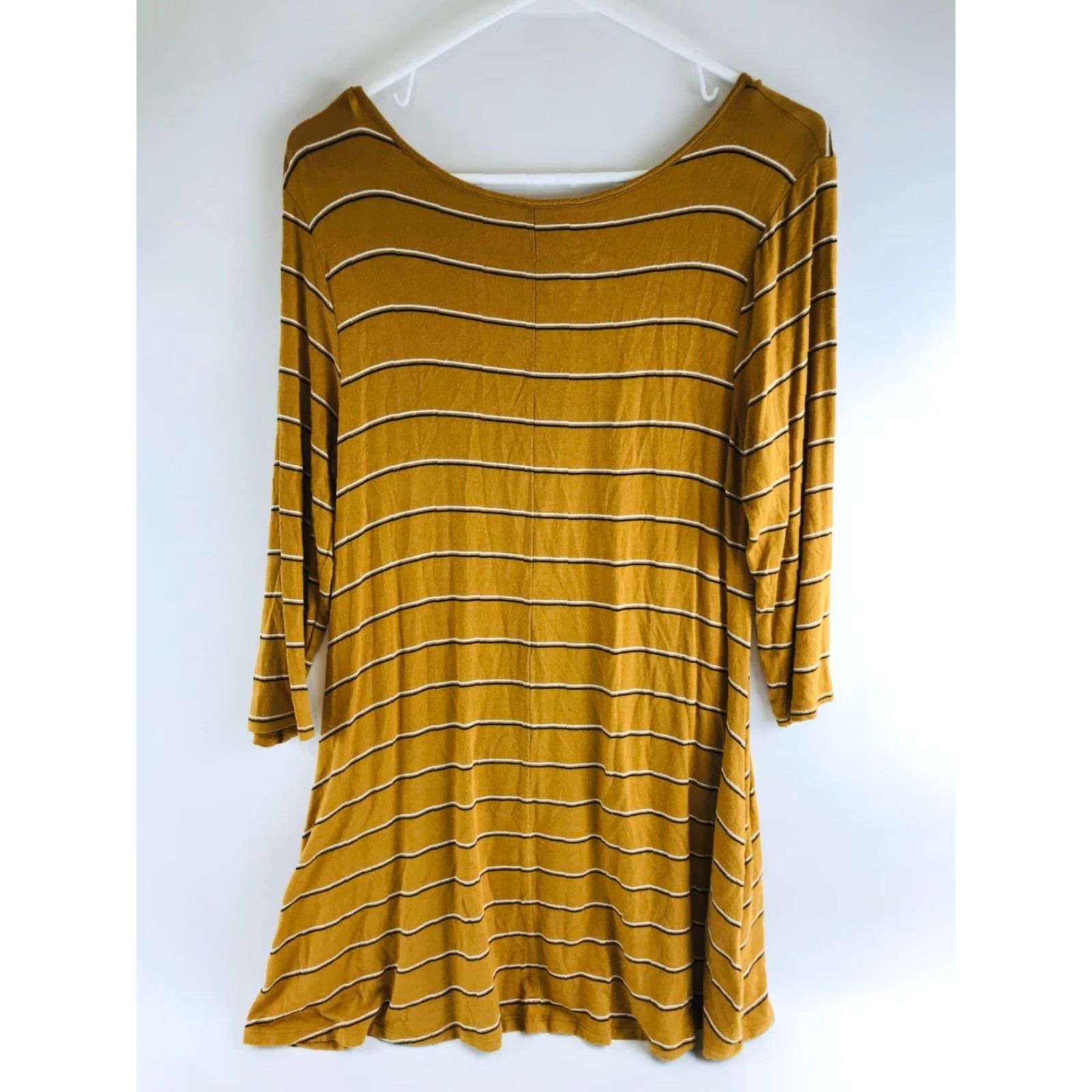 Vintage Maurices Dress Shirt Dress Women's M Light Brown Long Sleeve Boatneck Striped Pockets Size M / US 6-8 / IT 42-44 - 4 Thumbnail
