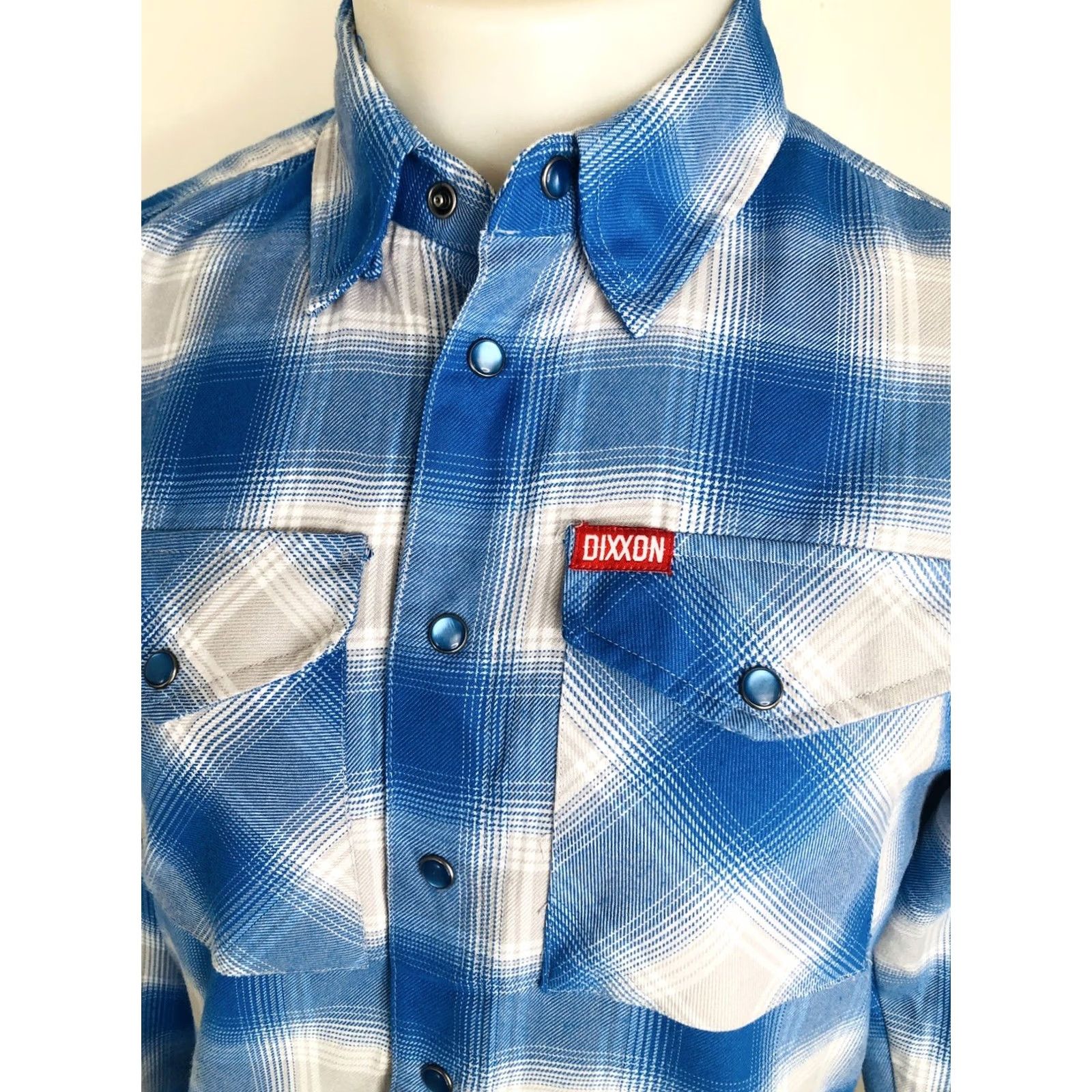 Vintage DIXXON FLANNEL COMPANY - THE PIERSIDE Mens XS Plaid BLUE SNAP Shirt Shirt Mens XS Plaid BLUE Snap Button-Up Flannel - 90s Theme? Size US XS / EU 42 / 0 - 3 Thumbnail
