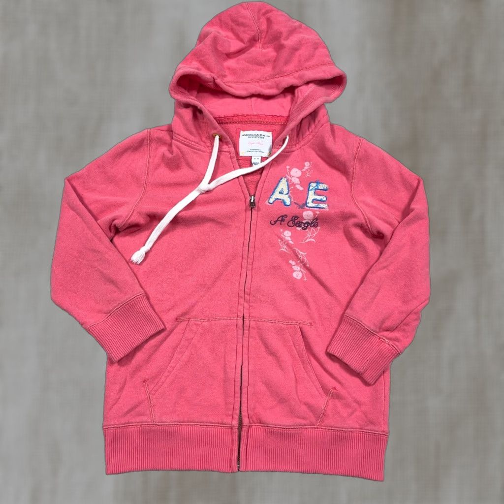 American Eagle Outfitters Vintage American Eagle Hoodie Women Medium Pink Full Zip Jacket 3/4 Sleeve Size M / US 6-8 / IT 42-44 - 1 Thumbnail