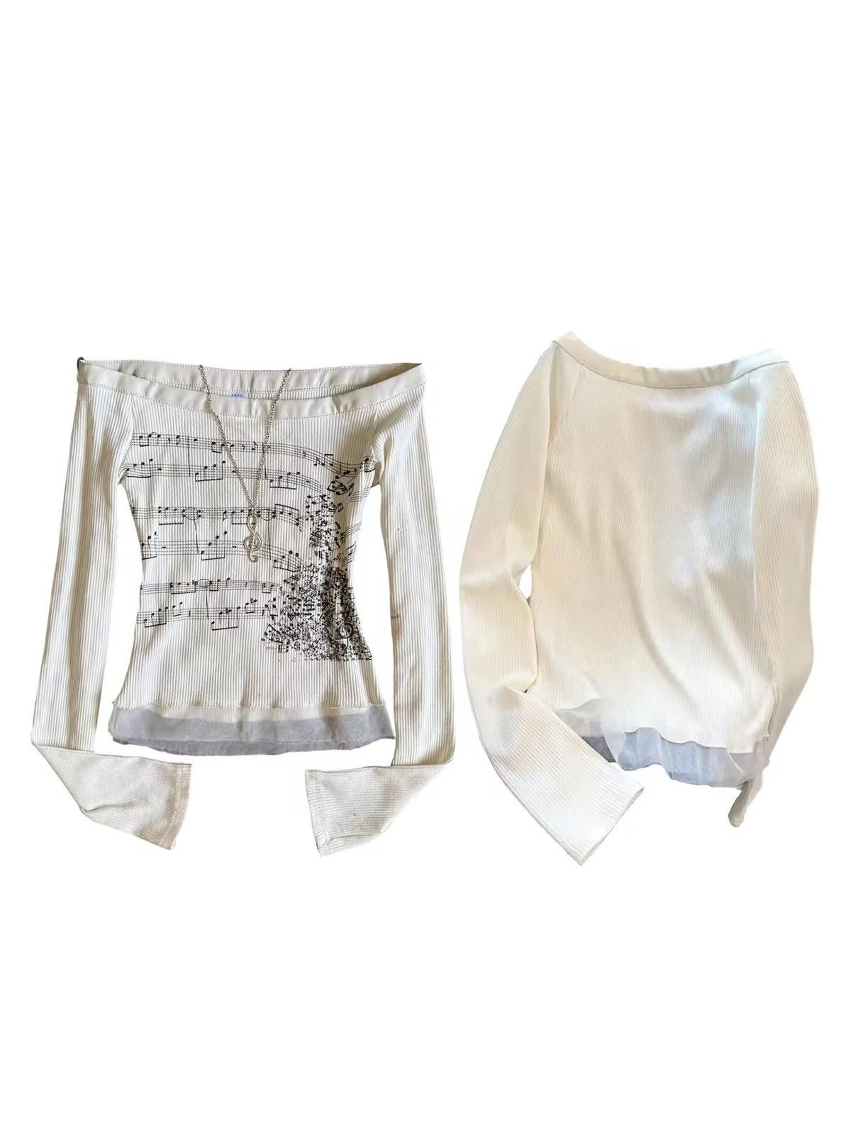 Japanese Brand Chic Off-Shoulder Music Note Top – Effortlessly Stylish Size L / US 10 / IT 46 - 5 Thumbnail