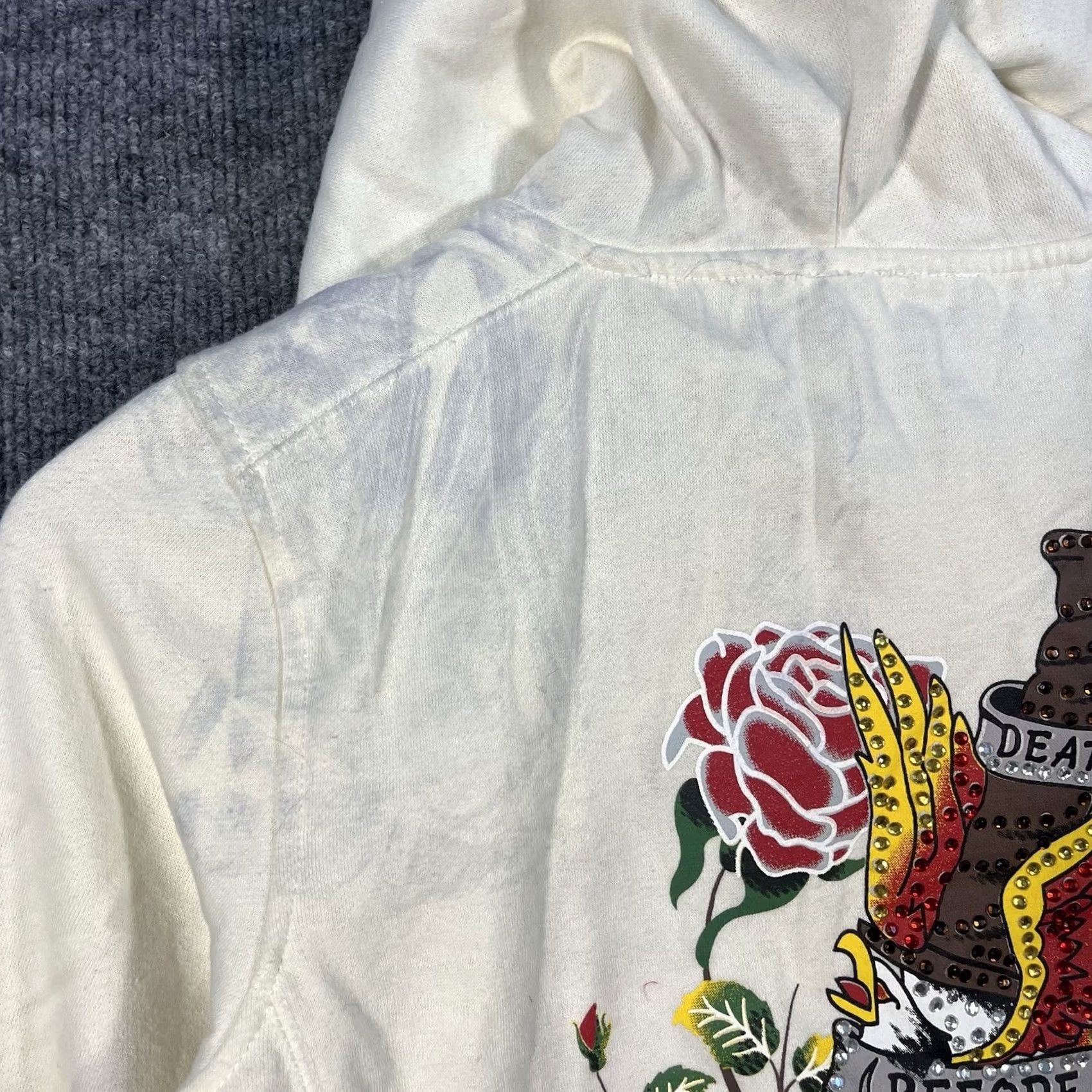 Ed Hardy VINTAGE Ed Hardy Hoodie Womens Medium Zip Hooded Rhinestone Hearts White Cotton Regular Sleeve Long Sleeve Size M / US 6-8 / IT 42-44 - 4 Thumbnail