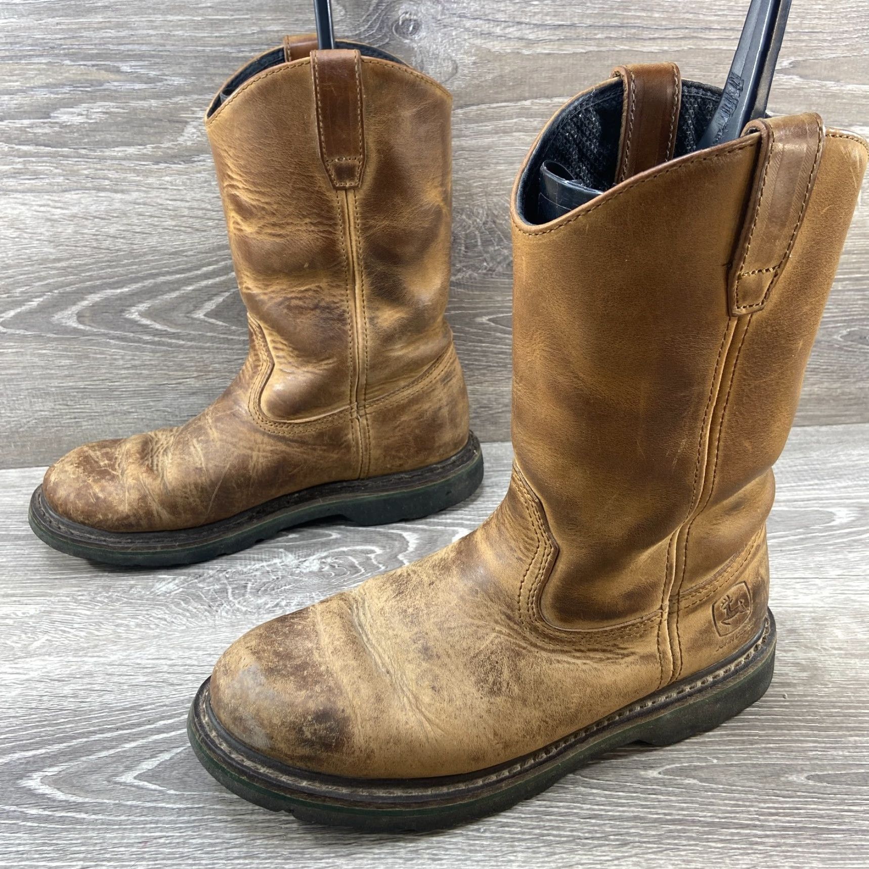 John Deere Dan Post John Deere Brown Leather Round Toe Ropers Cowboy Boots Mens Size 9 W Size US 9 / EU 42 - 5 Thumbnail