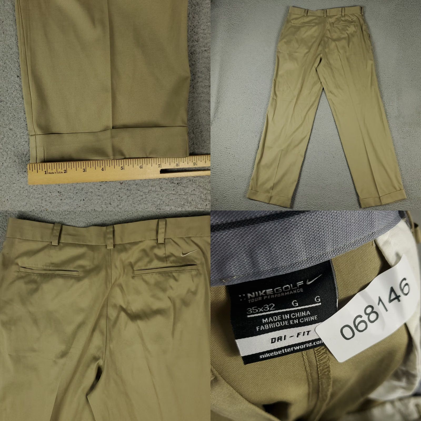 Nike Nike Pants Mens Regular Chino Trousers 35x32 Beige Dri Fit Pleated Front Pocket Logos Vintage No 90s Preppy Outdoor American Classic Sports Size US 35 - 8 Thumbnail