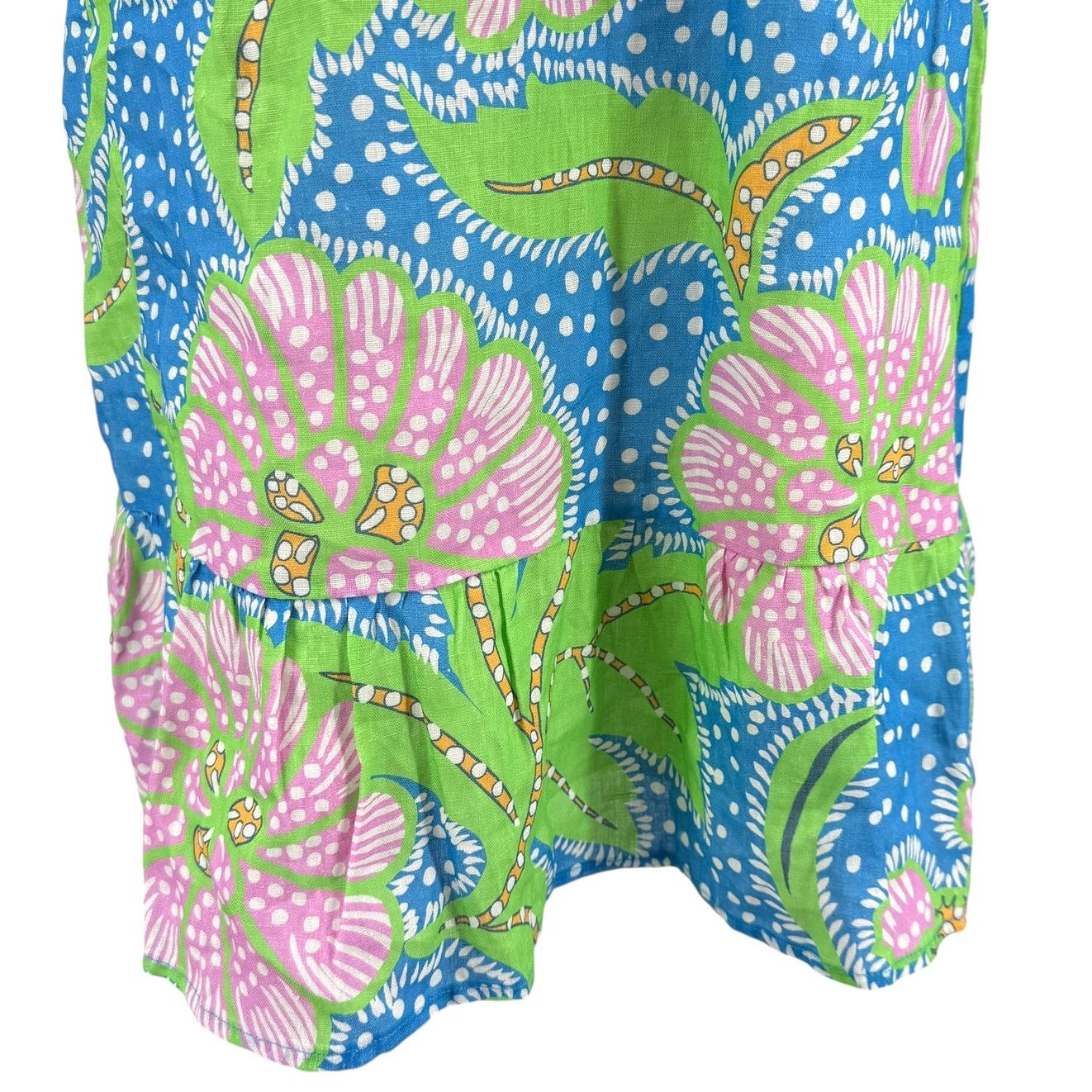 RHODE Rhode Mariana Dress Blue Psychedelic Flower Linen 14 NWT Size XL / US 12-14 / IT 48-50 - 4 Thumbnail