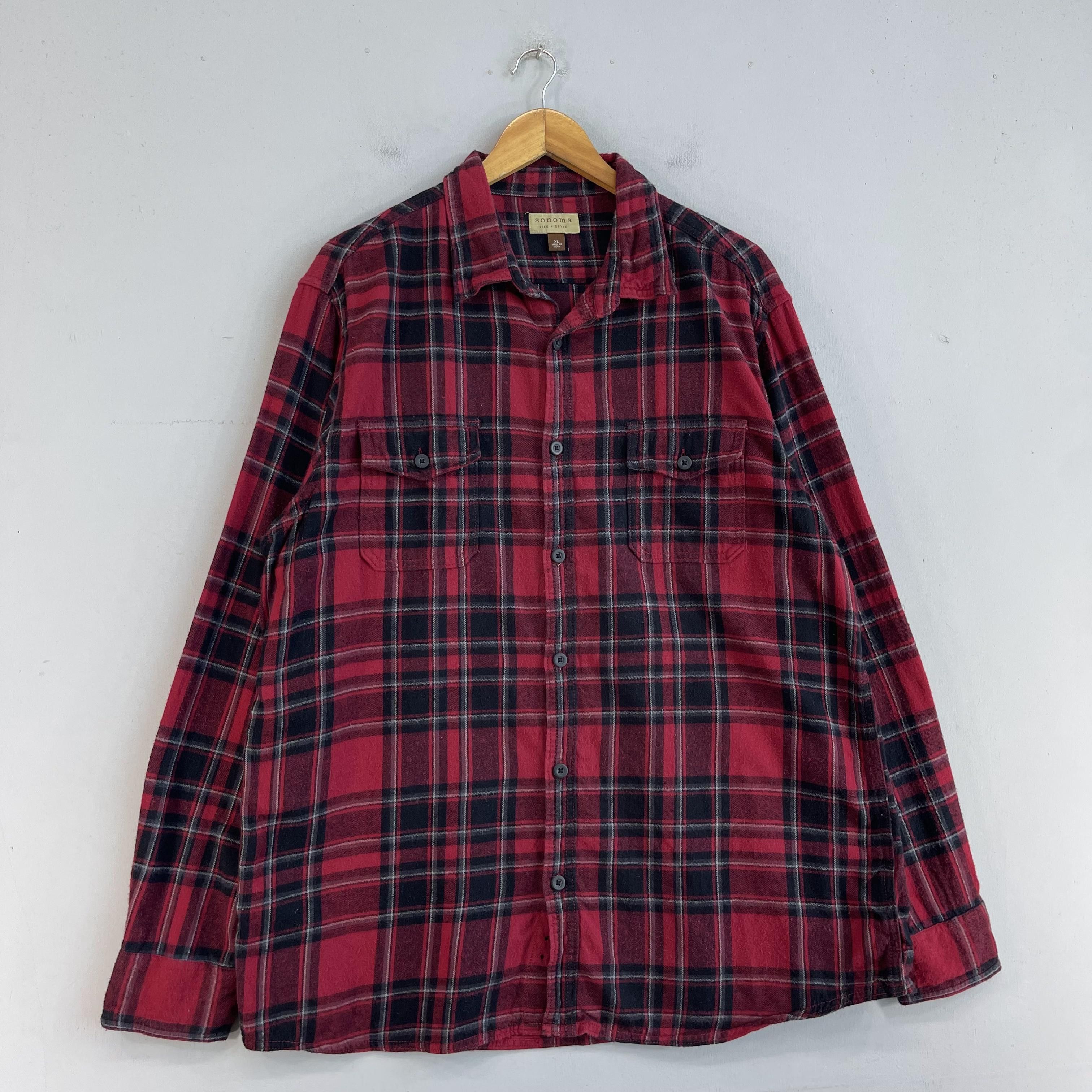 Flannel × Japanese Brand Vintage SONOMA Plaid Checkered Red/Black Flannel Button Up Size US XL / EU 56 / 4 - 3 Thumbnail