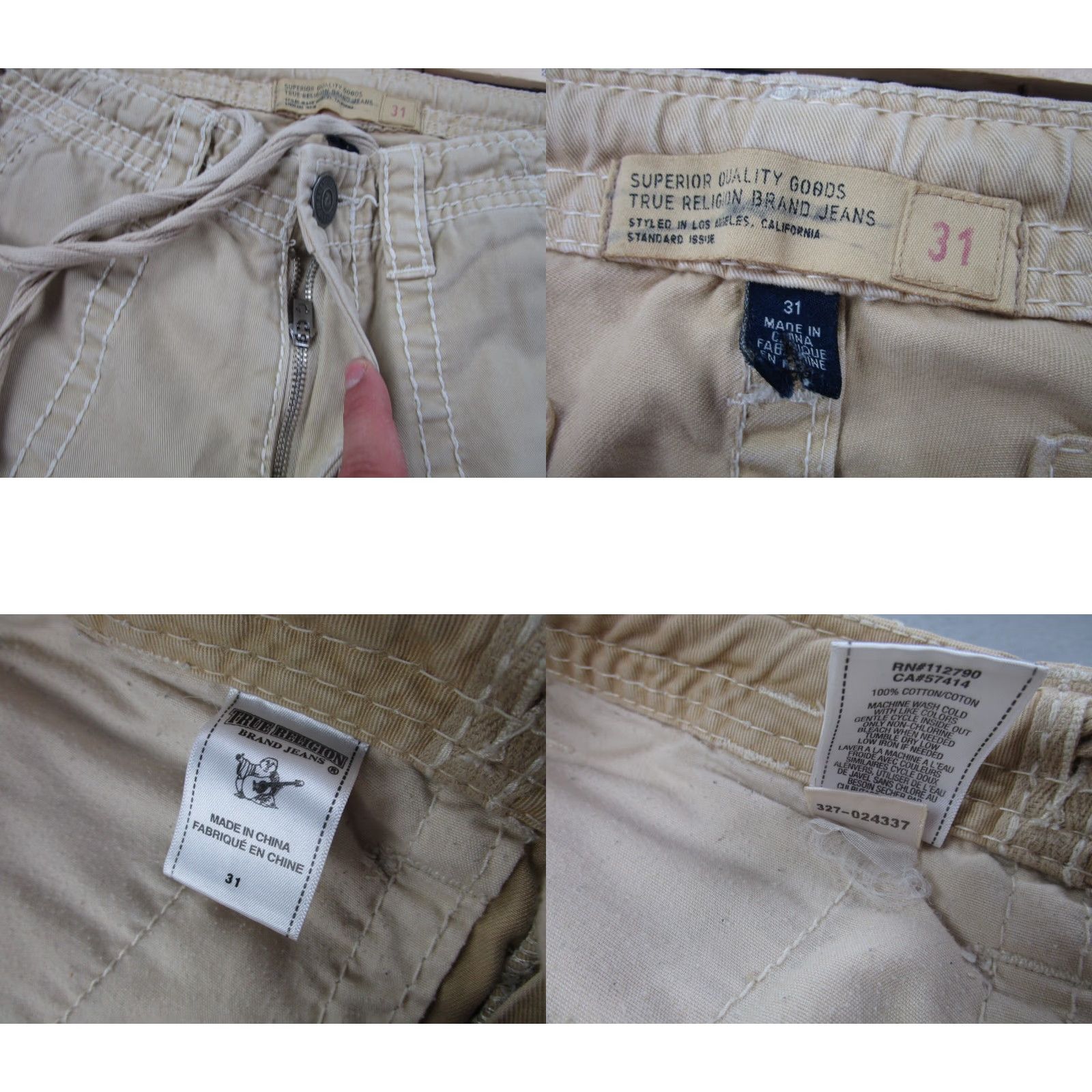 True Religion VINTAGE True Religion Cargo Shorts Mens 31 Beige Cotton Flat Front Pockets Cargo 12in Inseam Mens Size US 31 - 9 Thumbnail