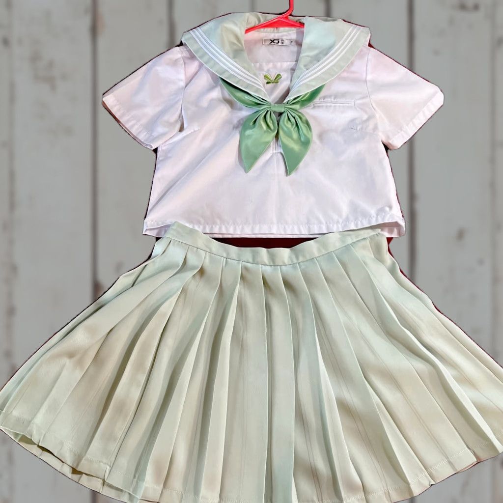 Vintage GREEN Anime UNIFORM pleated SKIRT WHITE SAILOR shirt OUTFIT Cosplay Japanese MED Size M / US 6-8 / IT 42-44 - 1 Thumbnail