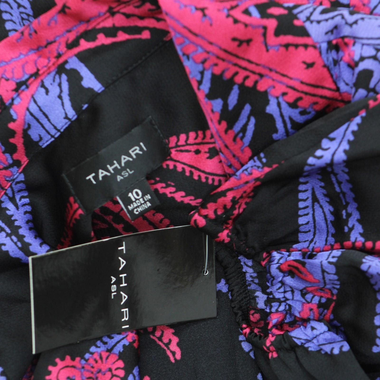 Other Nwt Tahari Asl Faux-wrap Dress Dem643-t4 Black Cobalt 10 Size L / US 10 / IT 46 - 3 Thumbnail
