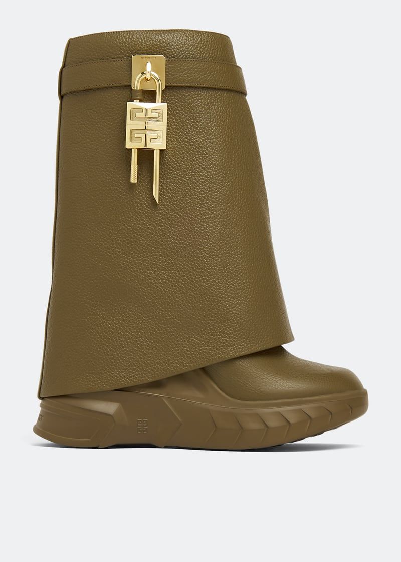 Givenchy o1w1db10525 Shark Lock Ankle Biker Boots in Green Size US 6 / IT 36 - 1 Thumbnail
