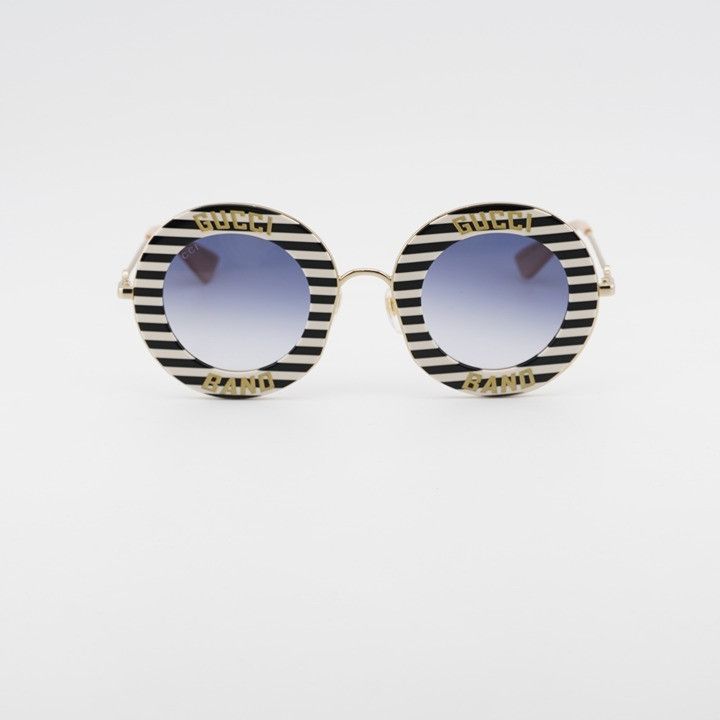 Gucci Gucci GG0113S 008 Sunglasses Black Round Frame, Blue Size ONE SIZE - 3 Thumbnail