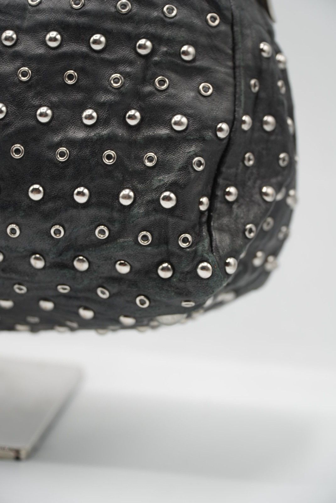 Prada Prada Black Leather Studded Handbag Size ONE SIZE - 6 Thumbnail