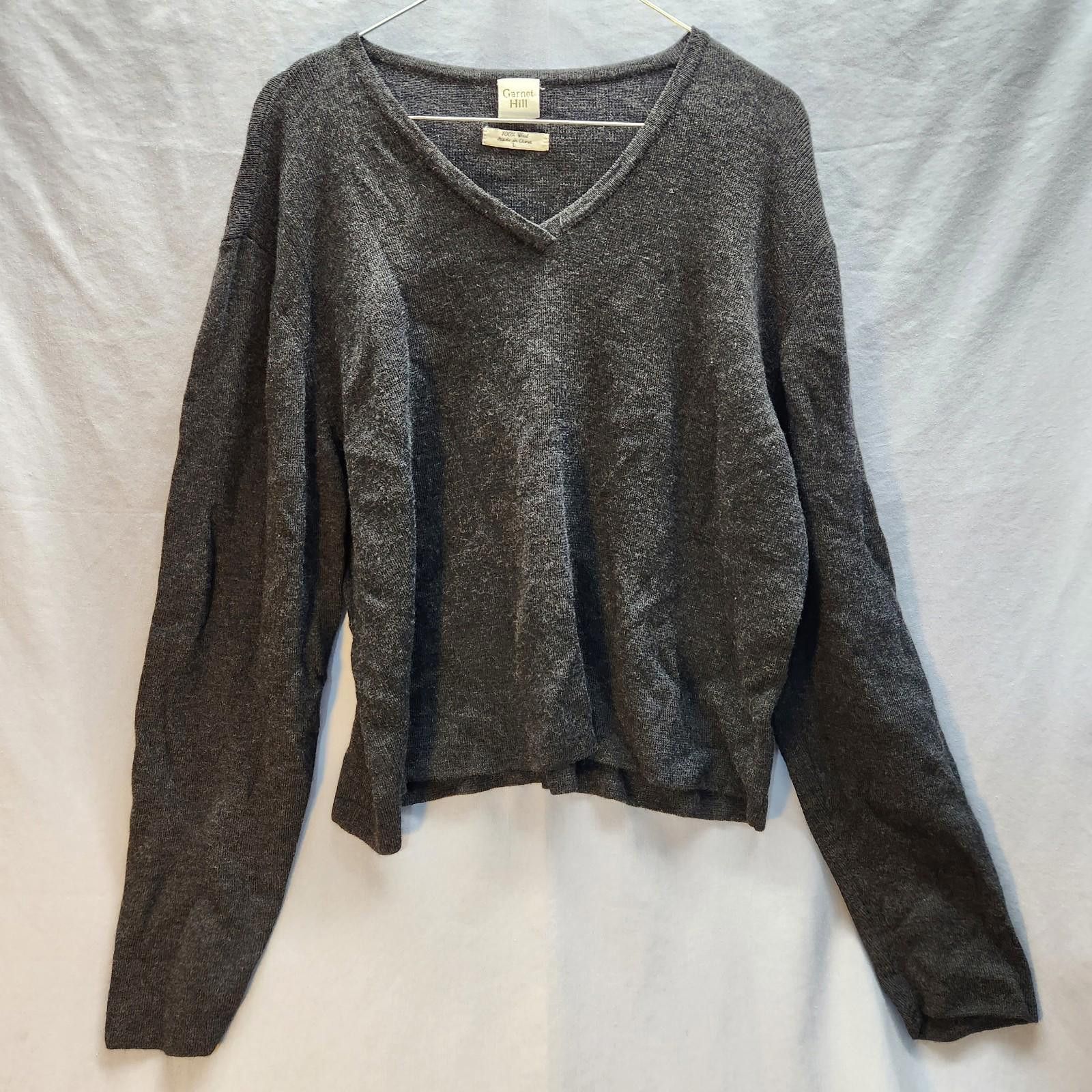 Designer Garnet Hill V Neck Sweater 100% Wool Gray Women's Size Large Size L / US 10 / IT 46 - 1 Thumbnail