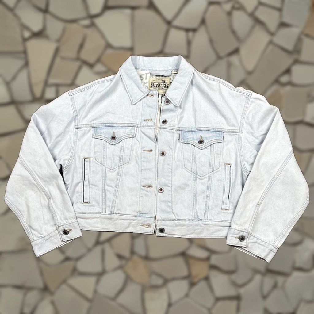 NEW Levi's SilverTab Cropped Light Blue Denim Jean Jacket Womens Large
