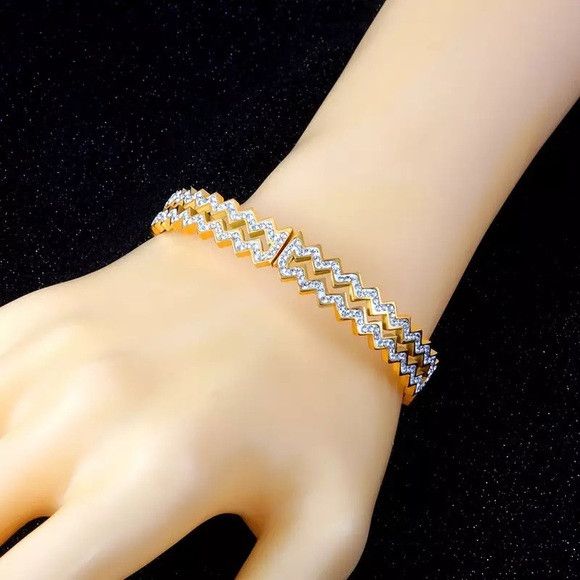 Other Women Full Zirconia Stainless Steel Hollow Bracelet (G) Size ONE SIZE - 2 Thumbnail