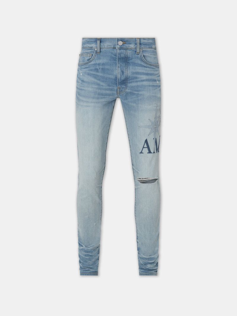 Amiri o1orln0426 Starburst Applique Skinny Jeans in Blue Size US 27 - 1 Thumbnail
