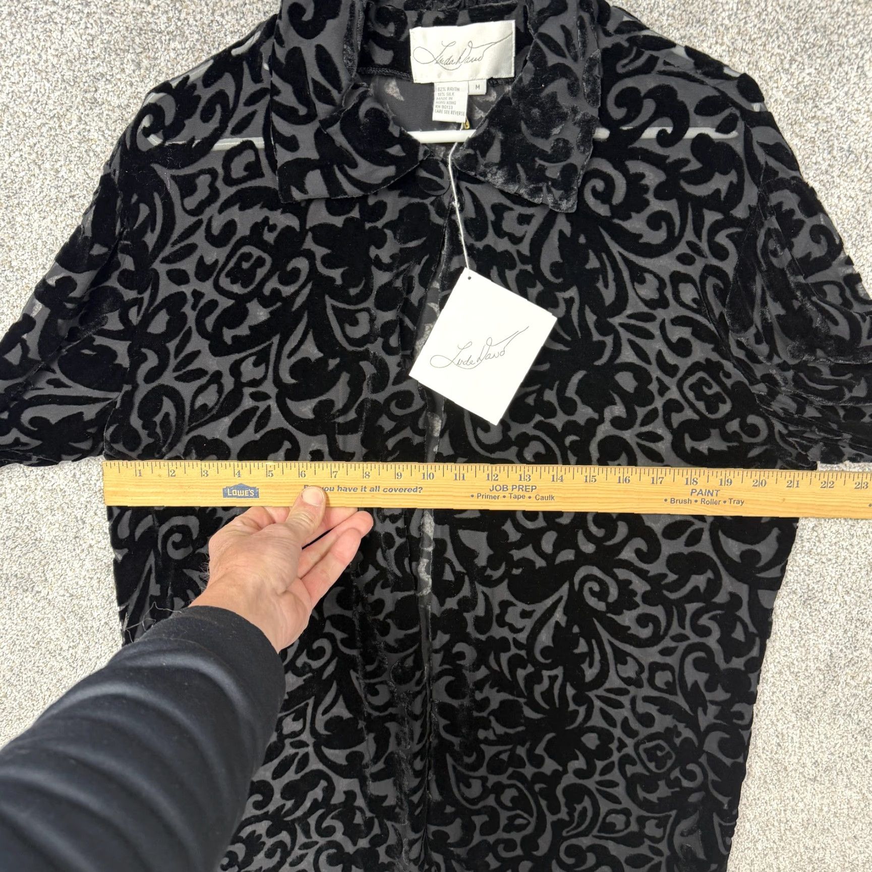 Velvet Vintage Linda Lund Jacket M Black Velvet Paisley Burnout Mid-Length Collared Silk-Blend Women's Casual Party/Cocktail Fall Winter Size M / US 6-8 / IT 42-44 - 6 Thumbnail