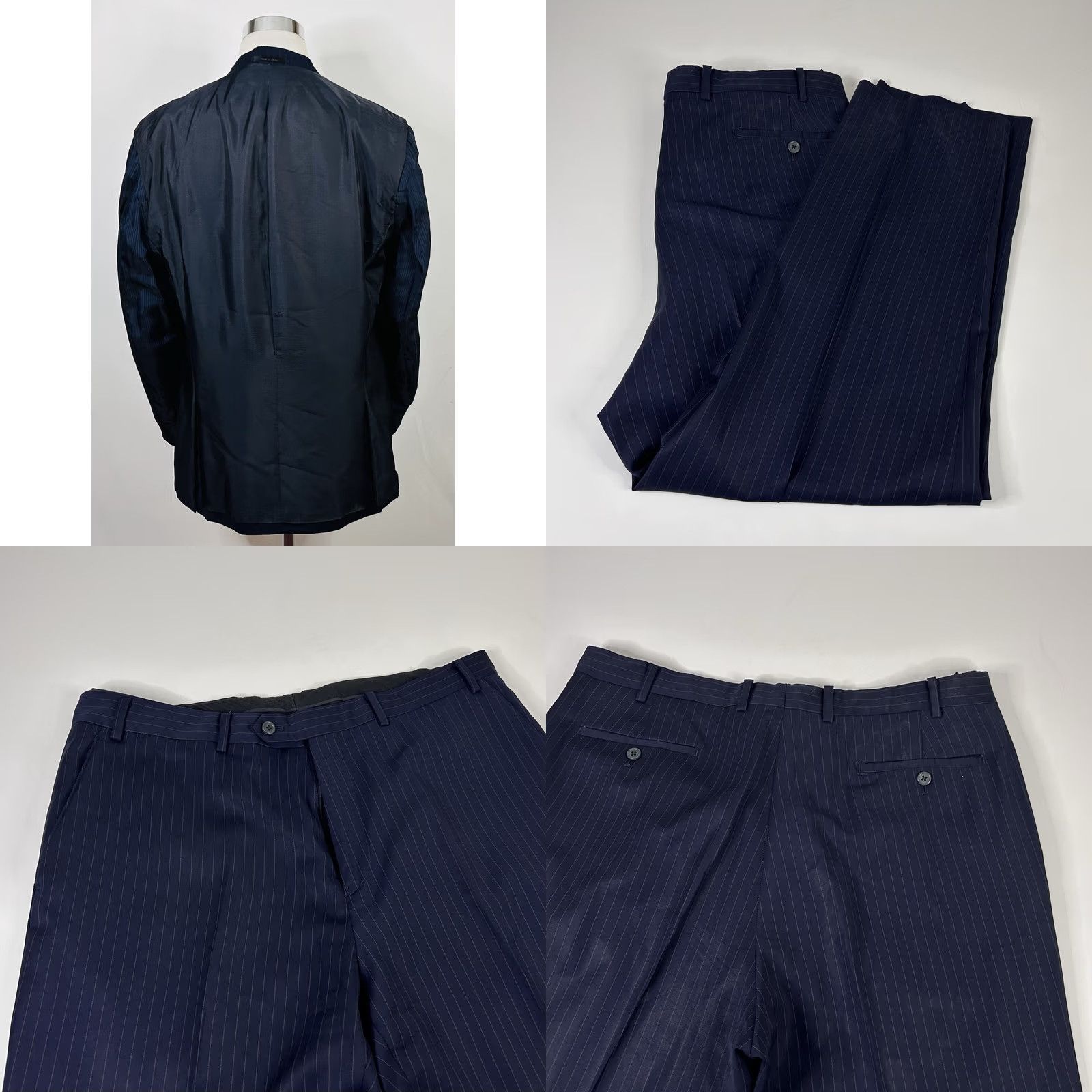 Michael Kors Michael Kors 44L Suit 36x30 Flat Front Navy Pinstriped Wool Two Button Vented Mens Regular 2 Piece Wool Suit Blue Pinstriped Navy 44L Mens Suit Size 44R - 8 Thumbnail