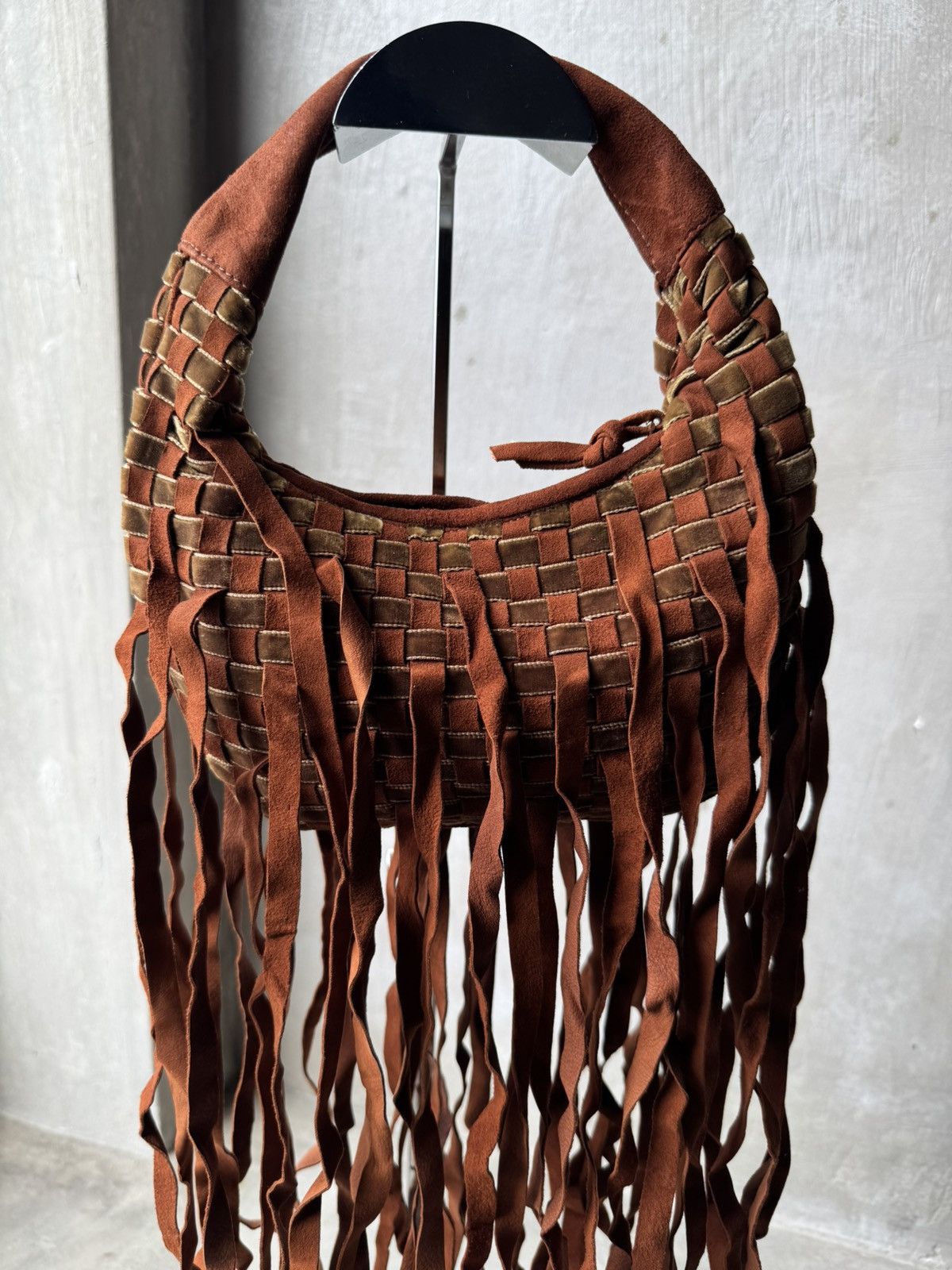 Bottega Veneta Bottega Veneta Fringe Hobo Intrecciato Suede and Velvet Mini Size ONE SIZE - 1 Thumbnail