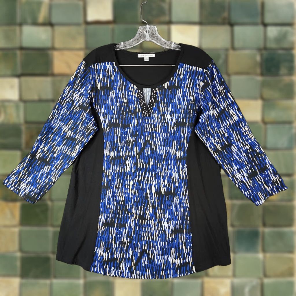 Vintage VINTAGE Notations? Wait, not vintage—Just Notations Women’s Blue Black Long Sleeve Pullover Blouse Size L Size L / US 10 / IT 46 - 1 Thumbnail