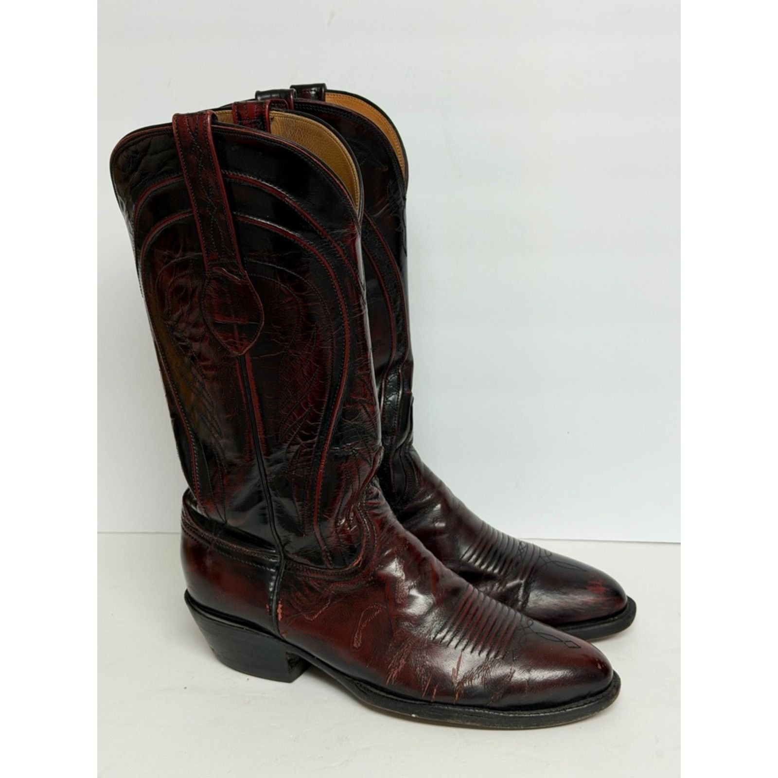 Lucchese VTG Lucchese Cowboy Boots Black Cherry Leather Western READ Size US 8 / EU 41 - 2 Thumbnail