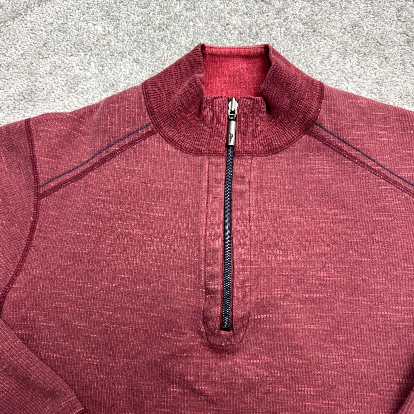 Tommy Bahama Tommy Bahama Sweatshirt 1/4 Zip Pullover Mens Large Marled Red Raglan Sleeve Knit Fleece Mock Neck Logo Size US L / EU 52-54 / 3 - 3 Thumbnail