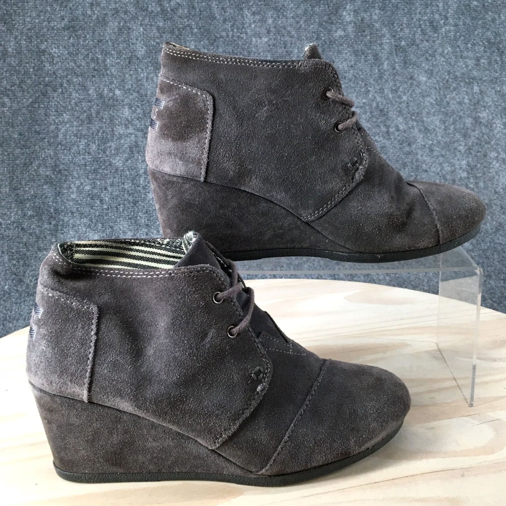 Toms TOMS Boots Womens 8 Wedge Heels Desert Ankle Booties Gray Suede Lace Up Size US 8 / IT 38 - 2 Thumbnail