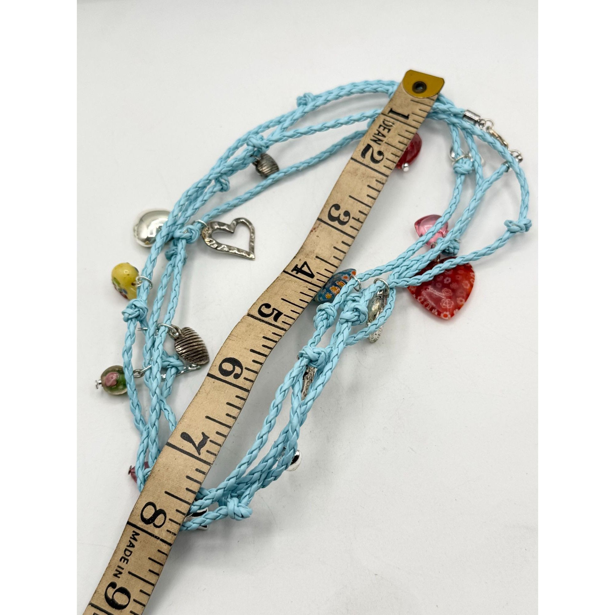 Other Blue braided leatherette Murano Art glass heart charm wrap b Size ONE SIZE - 5 Thumbnail