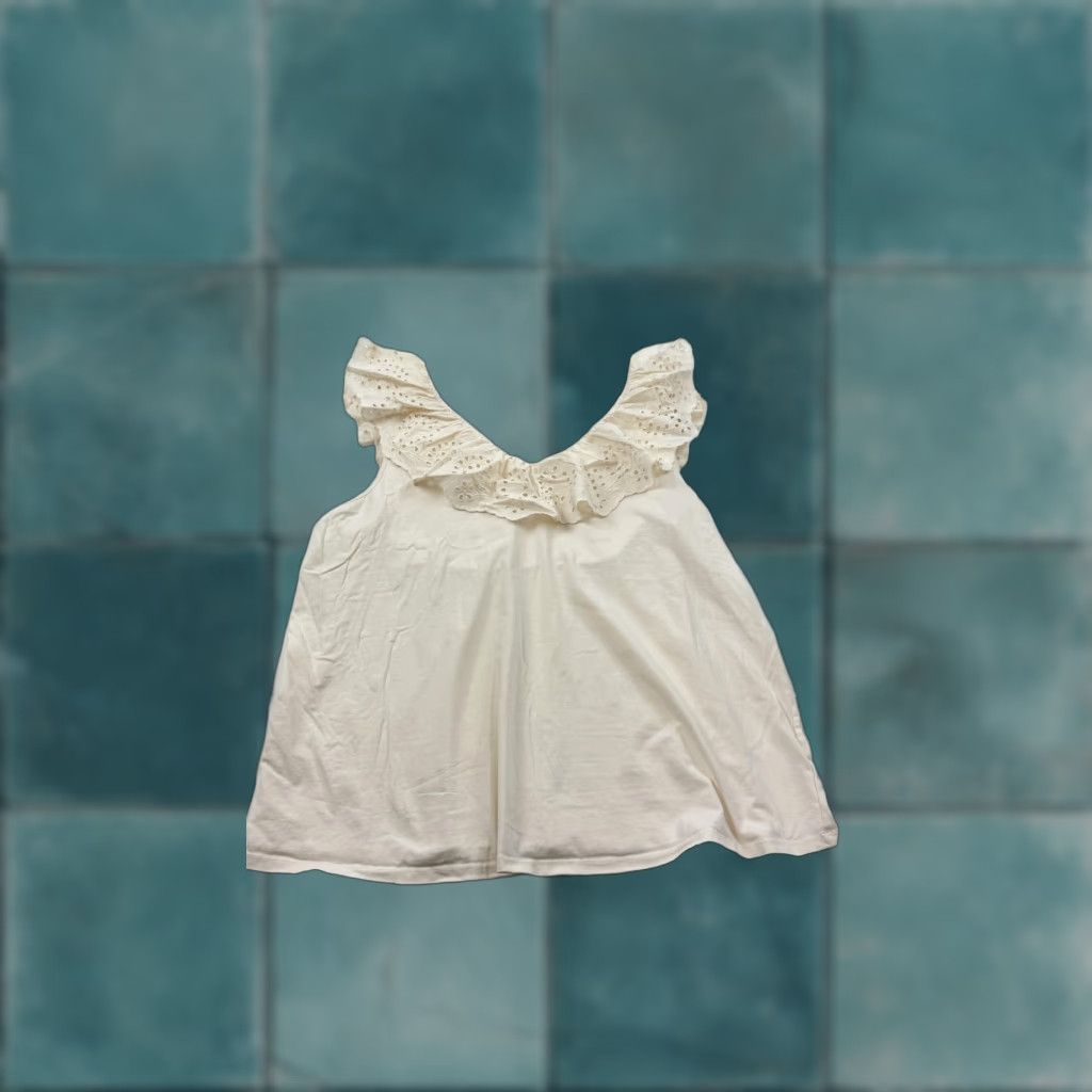 Vintage Lane Bryant Shirt Womens 22/24 Blouse Sleeveless Cream Eyelet Ruffle Cotton Size 3XL / US 20-22 - 1 Thumbnail