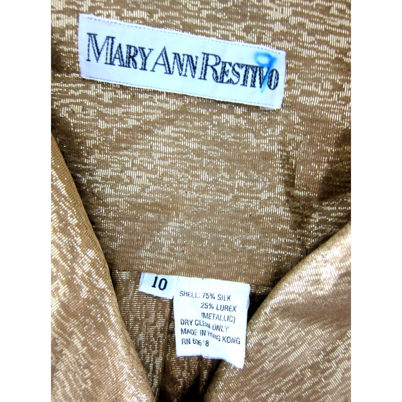 Vintage VINTAGE Mary Ann Restivo Silk Metallic Gold Button Down Long Sleeve Blouse 10/L Size L / US 10 / IT 46 - 3 Thumbnail