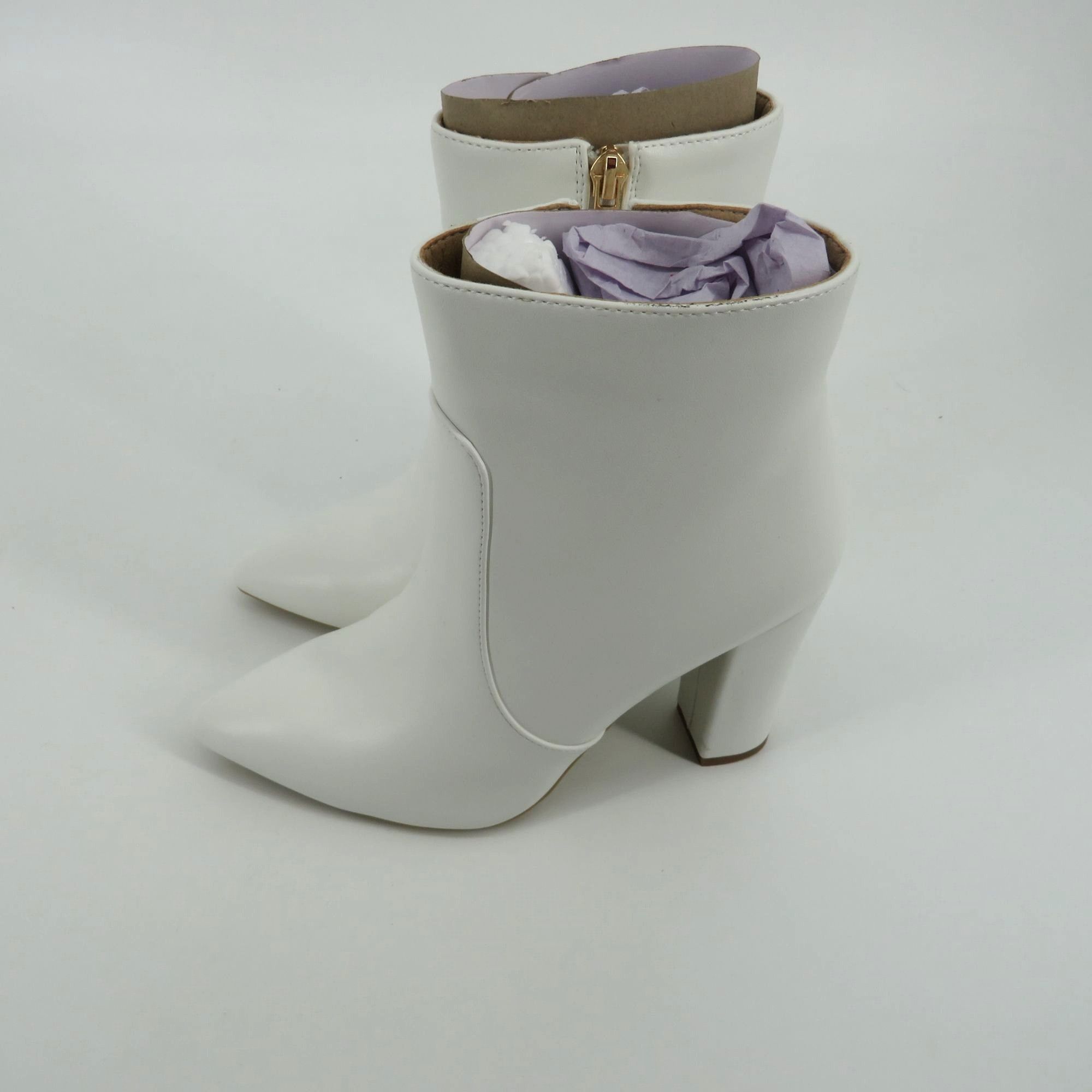 Other IDIFU Women's White Ankle Boots Pointed Toe Block Heel Size Size US 5 / IT 35 - 5 Thumbnail