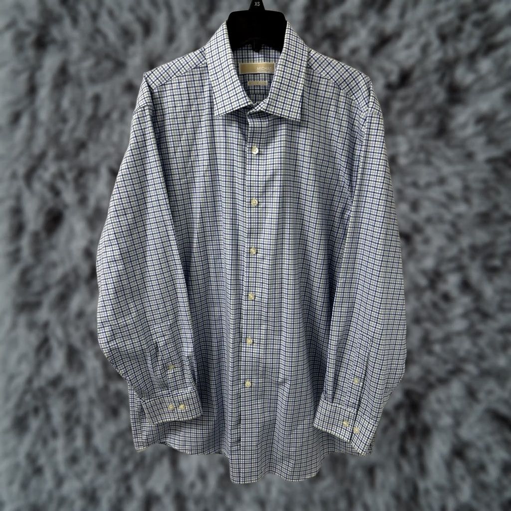 Vintage Michael Kors Shirt Mens 17 Blue Plaid Oxford Non Iron Button Down Long Sleeve Dress Shirt Size US XL / EU 56 / 4 - 1 Thumbnail
