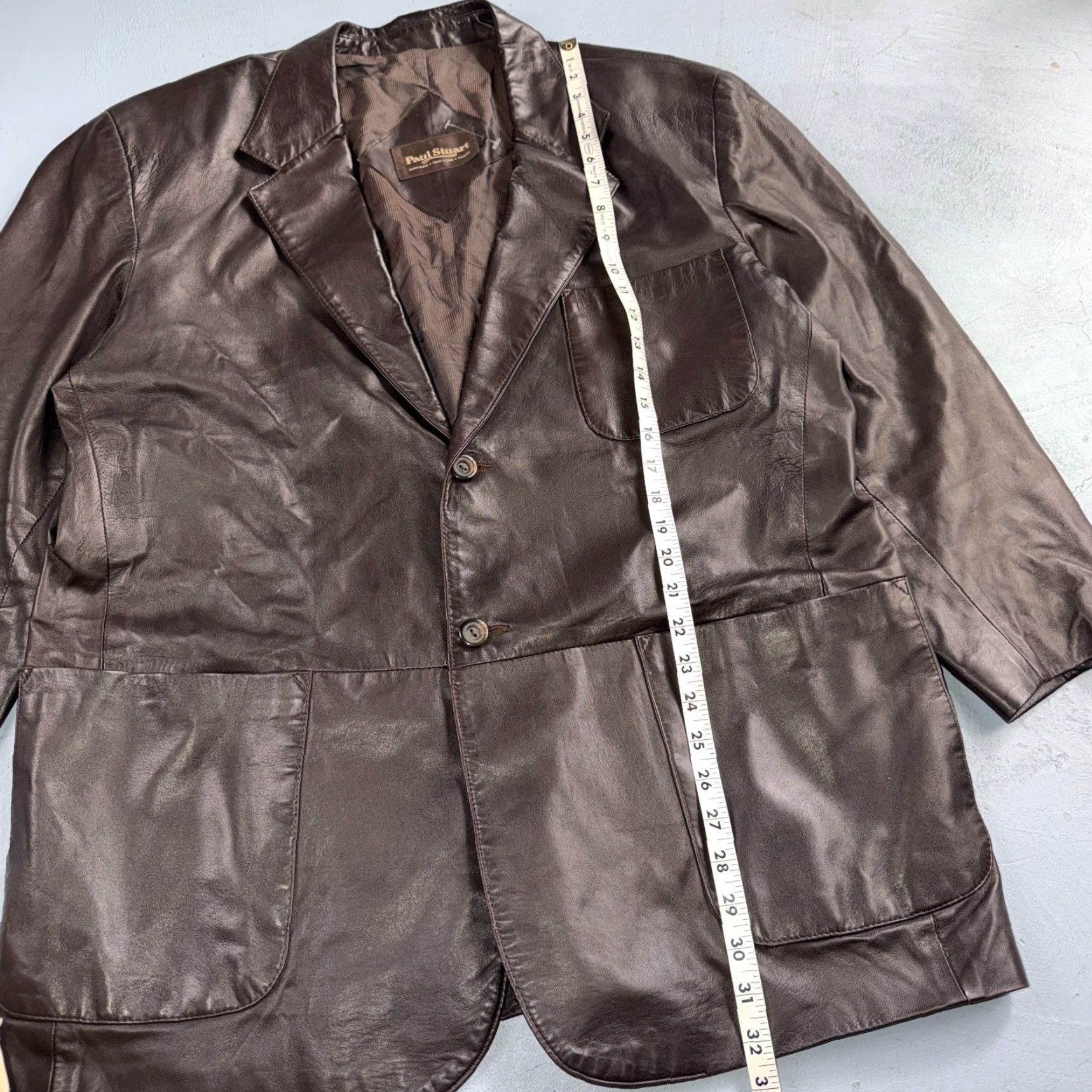 Paul Stuart VINTAGE Paul Stuart Brown Leather Blazer Jacket XL Classic Mid-Length Casual 80s Mens Size 46R - 3 Thumbnail