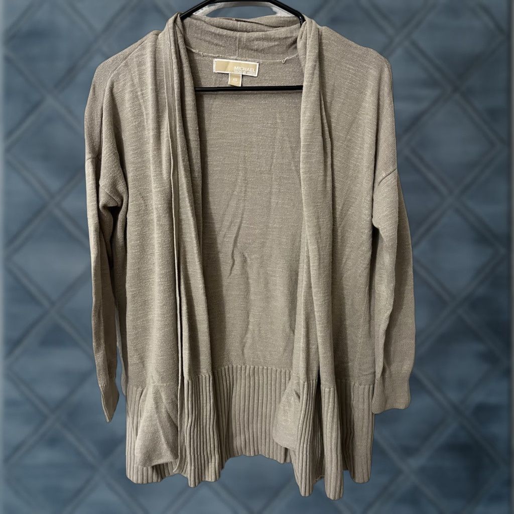 Michael Kors Michael Kors Open Cardigan Womens XS Beige 3/4 Sleeve Knit Cardigan Classic Logo Knit Open Casual Womens XS Beige Size XS / US 0-2 / IT 36-38 - 1 Thumbnail