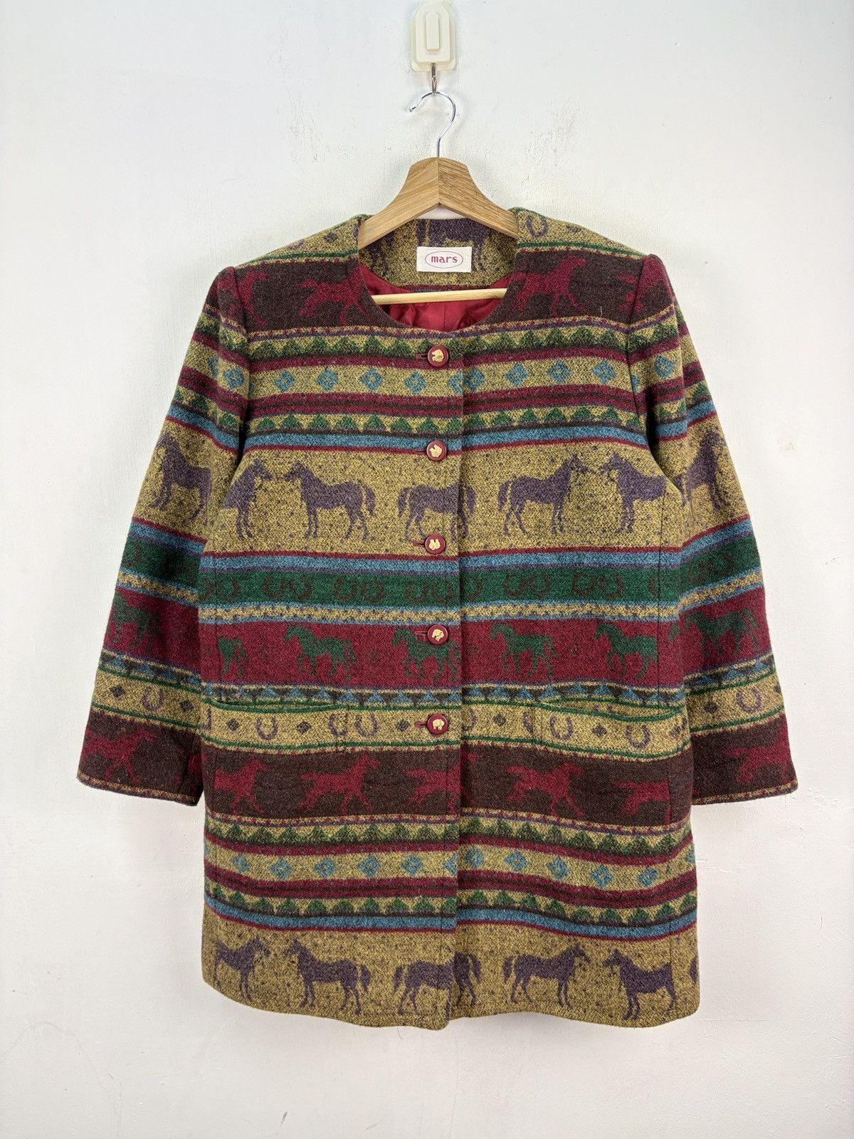 Flannel × Vintage Vintage Tapestry Jacket Wool Coat Aztec Horse Pattern Size US L / EU 52-54 / 3 - 1 Thumbnail