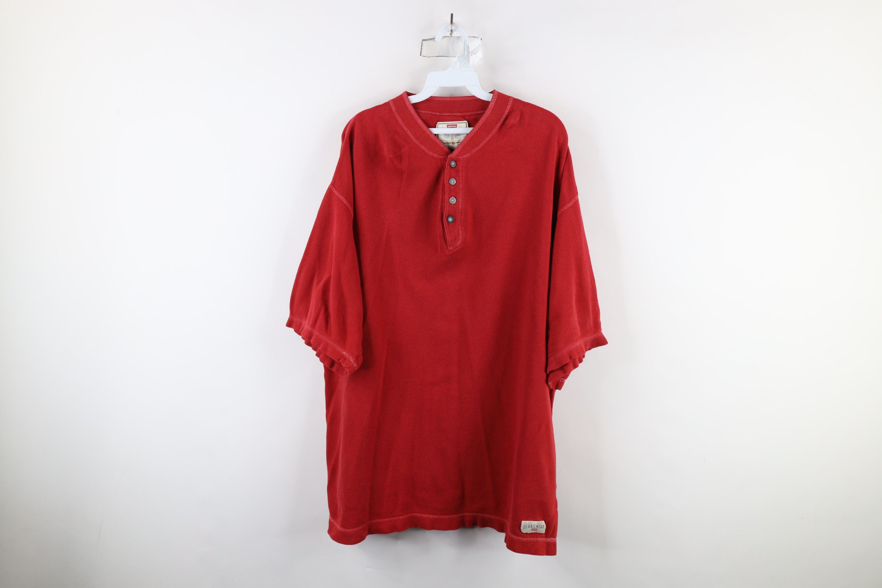 Levi's × Vintage Vintage 90s Levis Ribbed Knit Short Sleeve Henley T-Shirt Size US XL / EU 56 / 4 - 1 Thumbnail