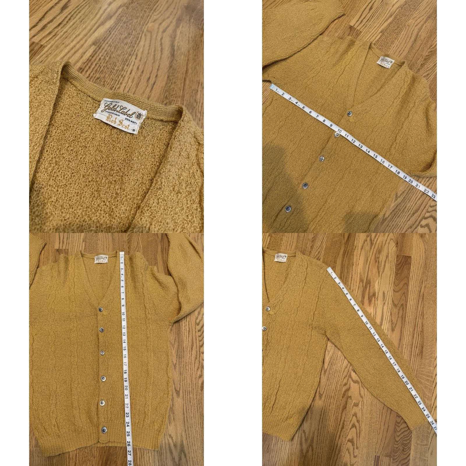 Vintage VINTAGE Rob Scot Cardigan Sweater Mens Small Gold Mohair Wool Blend Long Sleeve V-Neck Button Front Cable-Knit Grunge 50s 60s True Vintage Mens Size US S / EU 44-46 / 1 - 8 Thumbnail