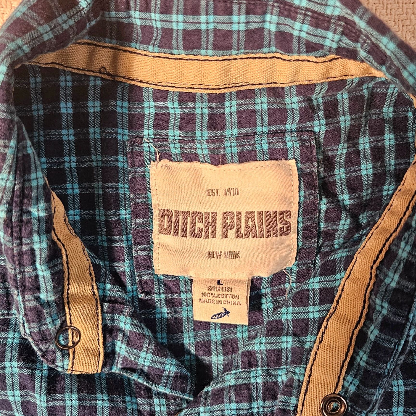 Vintage Ditch Plains Button-Up Shirt Men's Large Blue Green Plaid Cotton Long Sleeve Classic Western Size US L / EU 52-54 / 3 - 2 Thumbnail