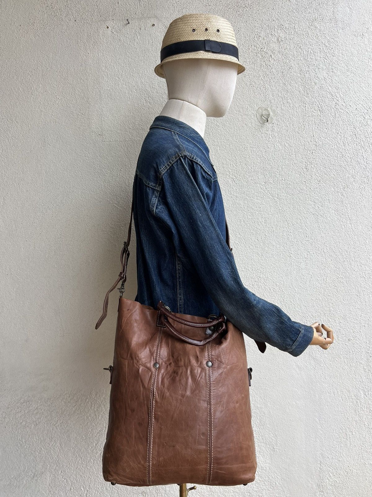 Leather Vintage Rei Japan 2 Way Patina Leather Bag Size ONE SIZE - 2 Thumbnail