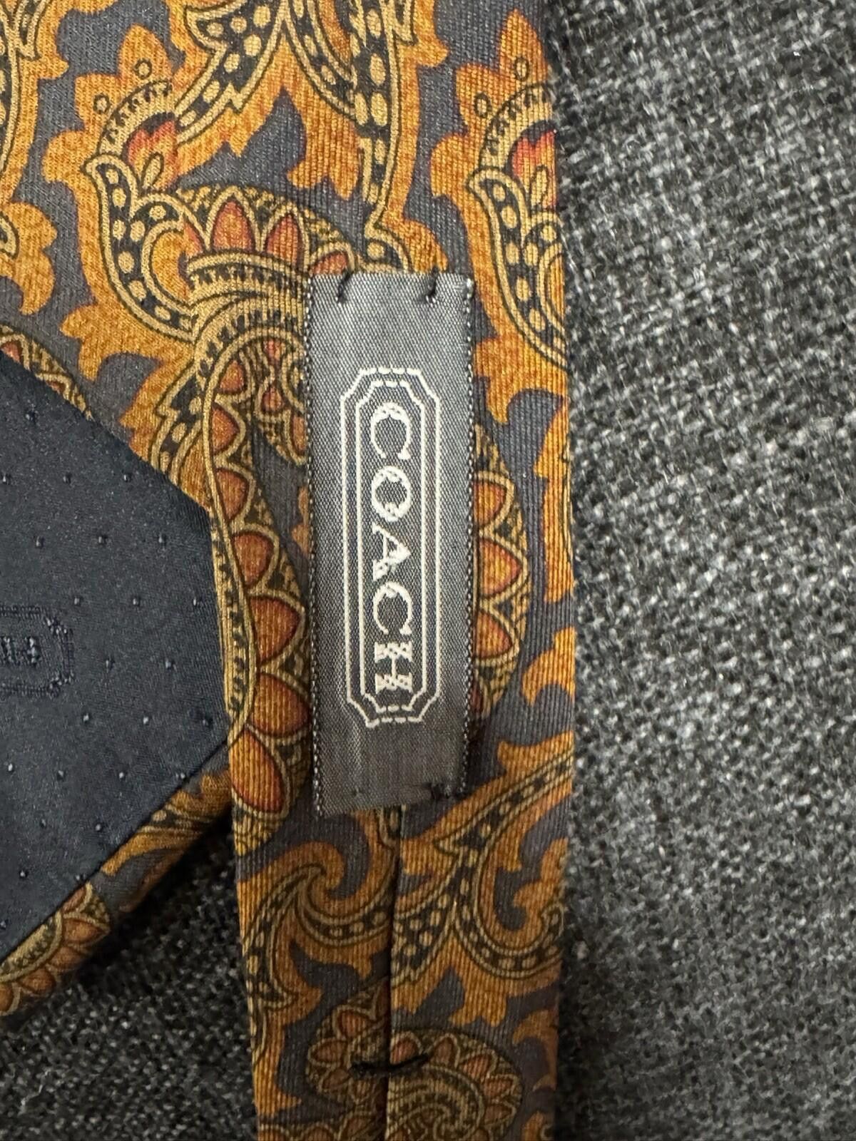 Coach COACH Men's 100% Silk Necktie ITALY Luxury Designe tan Black Size ONE SIZE - 6 Thumbnail